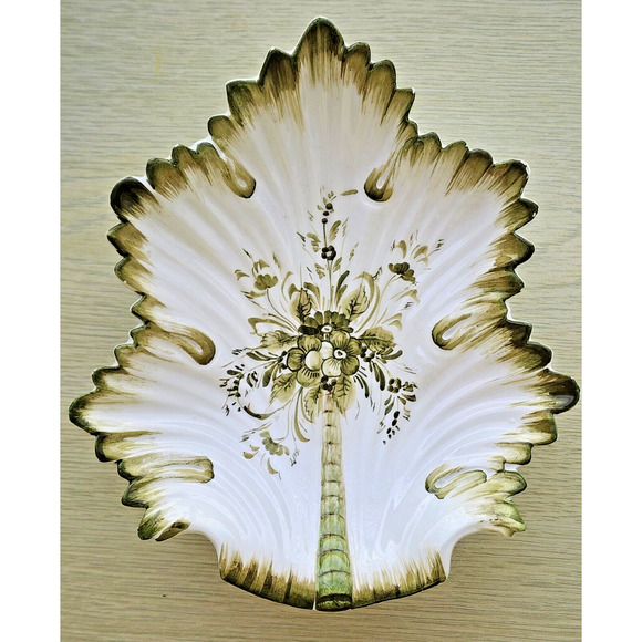 CANDY/TRINKET DISH-Vintage-Hand Painted-Italian-Green White-Palm Tree - Picture 1 of 11